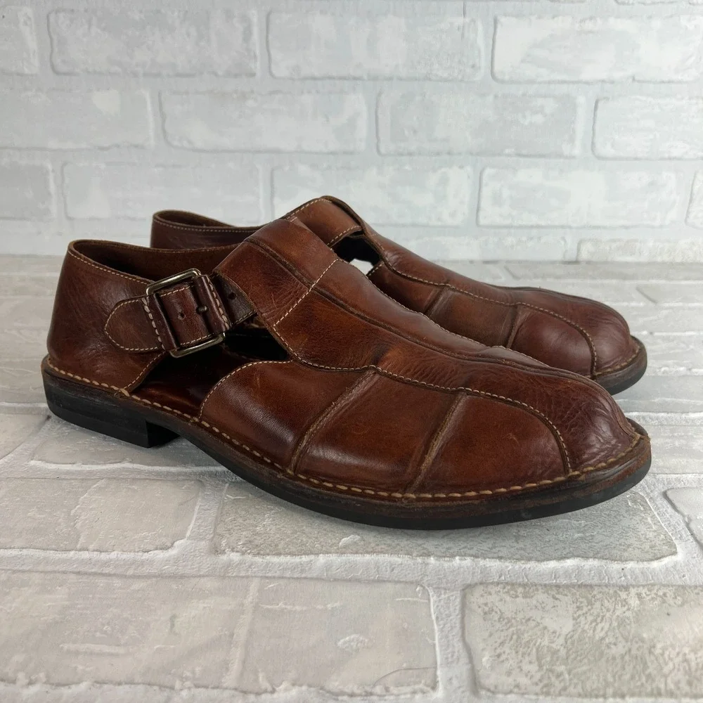 Cole Haan Fisherman Sandals Mens 13 D Brown Leather Preppy Resort Closed‎ Toe